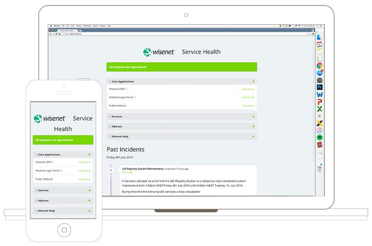 Preview of Wisenet's new Service Health Dashboard (health.wisenet.co)