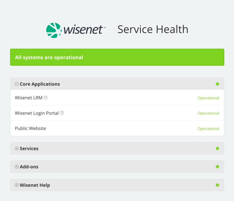 use the Wisenet service health dashboard