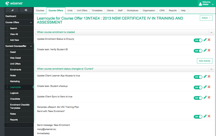 student CRM learncycle workflows