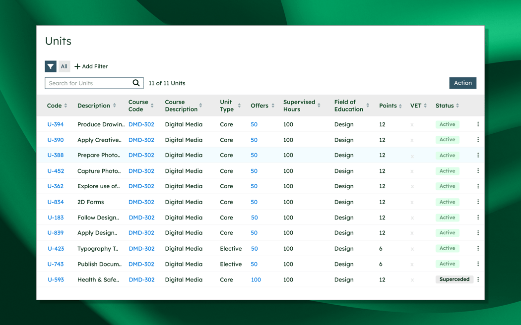 Courses and Units Filtered Lists slide 2