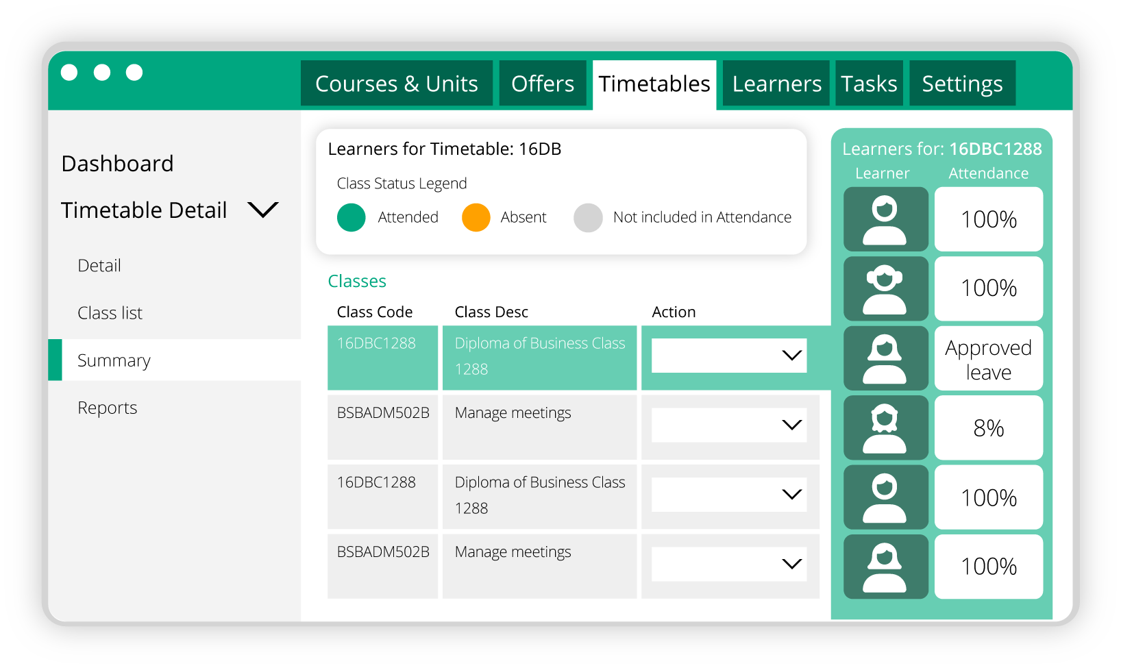 Timtable screen